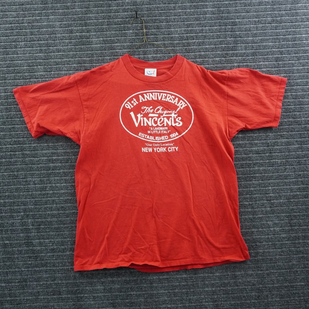 Vincent's T-Shirt Mens XL Red Vintage 91st Anniversary Little Italy NYC USA Made